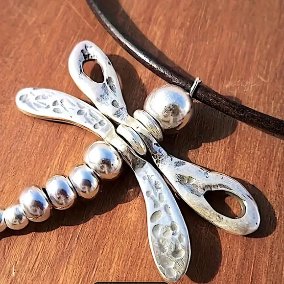 Dragonfly Vintage Statement Pendant Necklace, Bohemian, Boho, Tribal - Picture 3 of 5